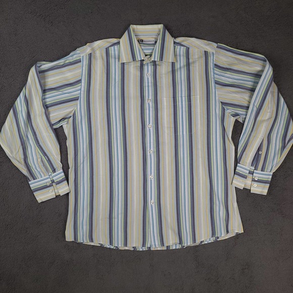 Bachrach Shirt Men's Large Blue White Striped Button Down Long Sleeve - Picture 1 of 12